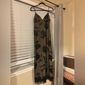 BCBGMaxAzria Vintage Spaghetti Strap Gown - Black lace over cream / tan slip!